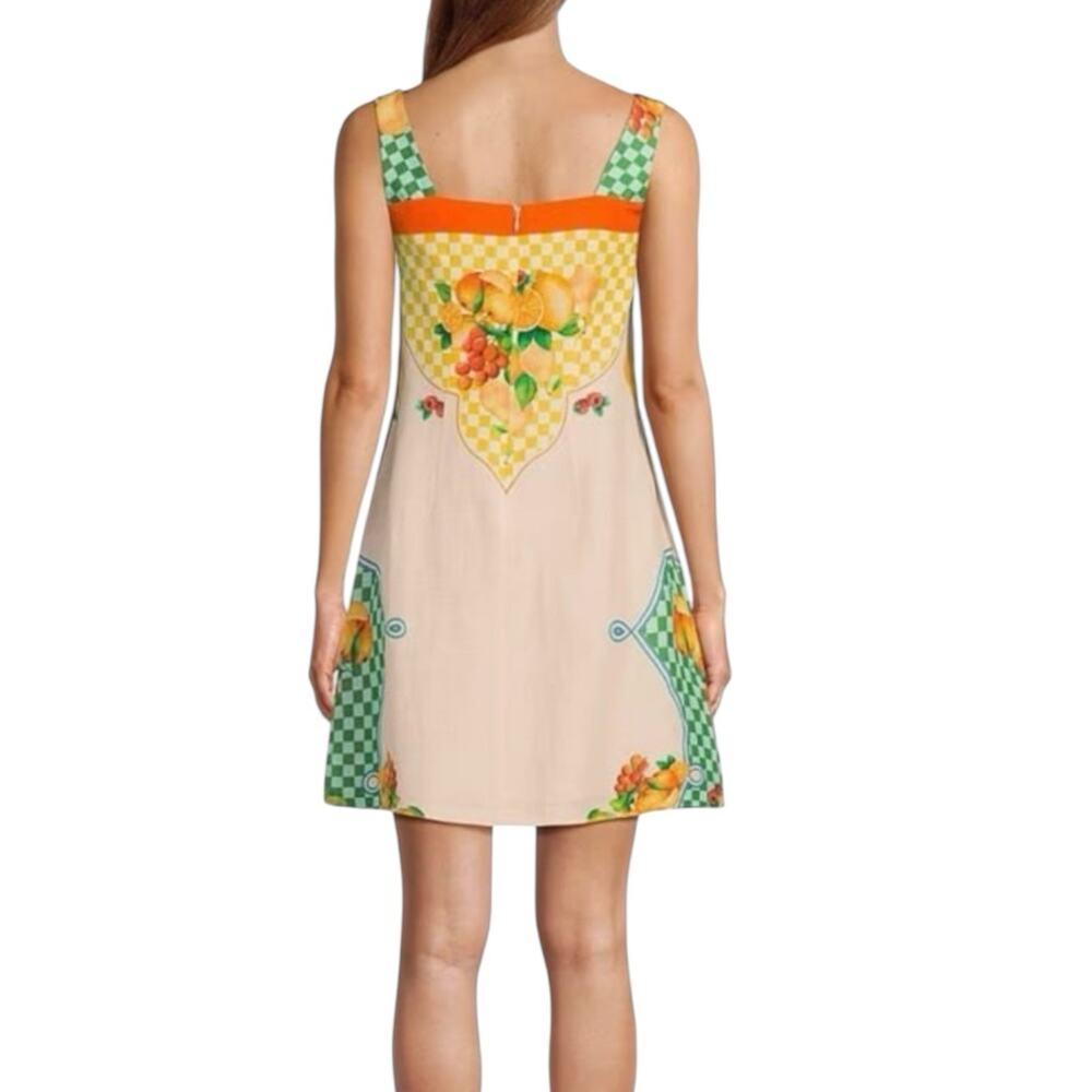NWT Antonio Melani Eliana Fruit Printed Linen Square Neck Sleeveless Dress Large - Picture 2 of 10